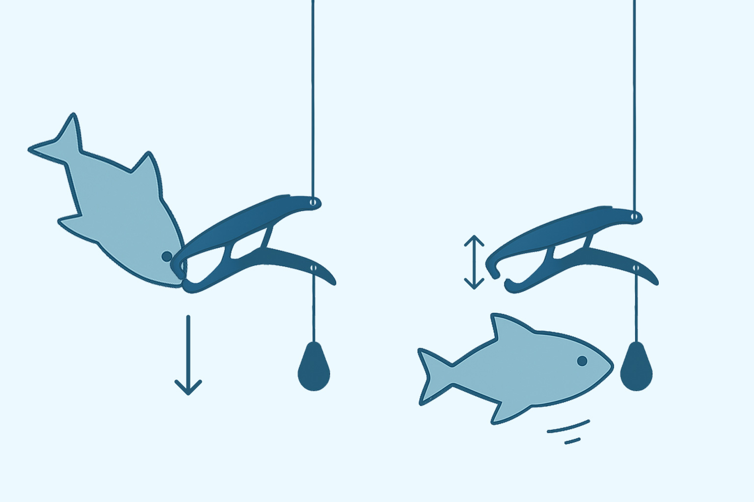 A diagram showing how a modified fish grip works underwater.